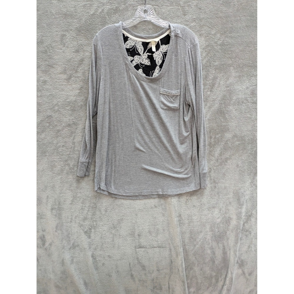 Soma Sleep Shirt Womens Large Interior Butterfly Inset Contrast Pocket Tee